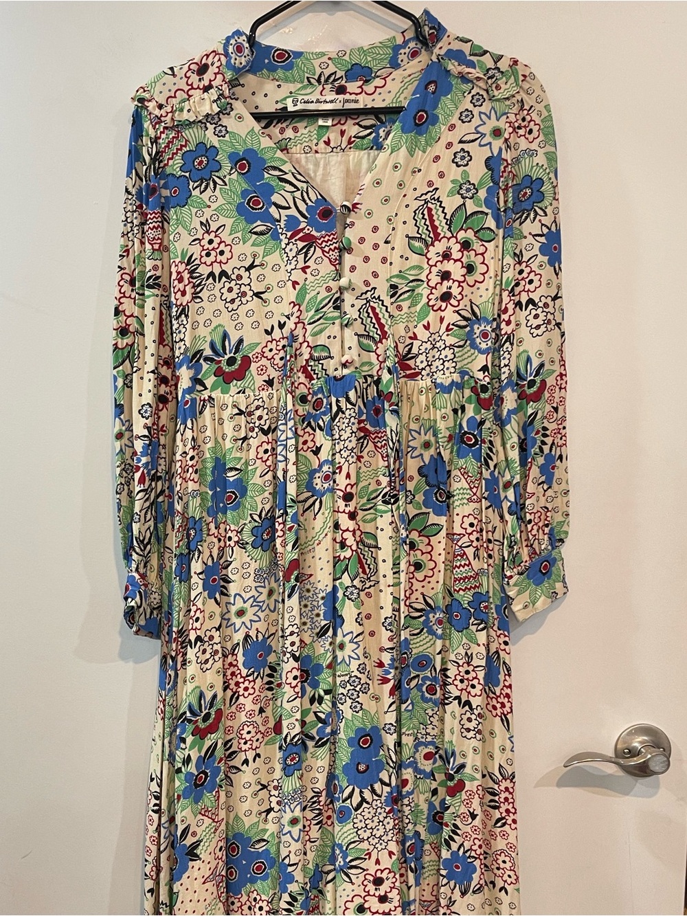 Celia Birtwell x Jeanie Floral Button-Front Midi Dress in Cream